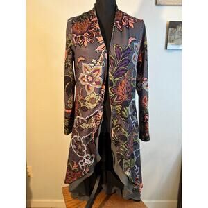REBORN Floral Duster Cardigan with Long Flowy Underskirt Vibrant Earth Tones M